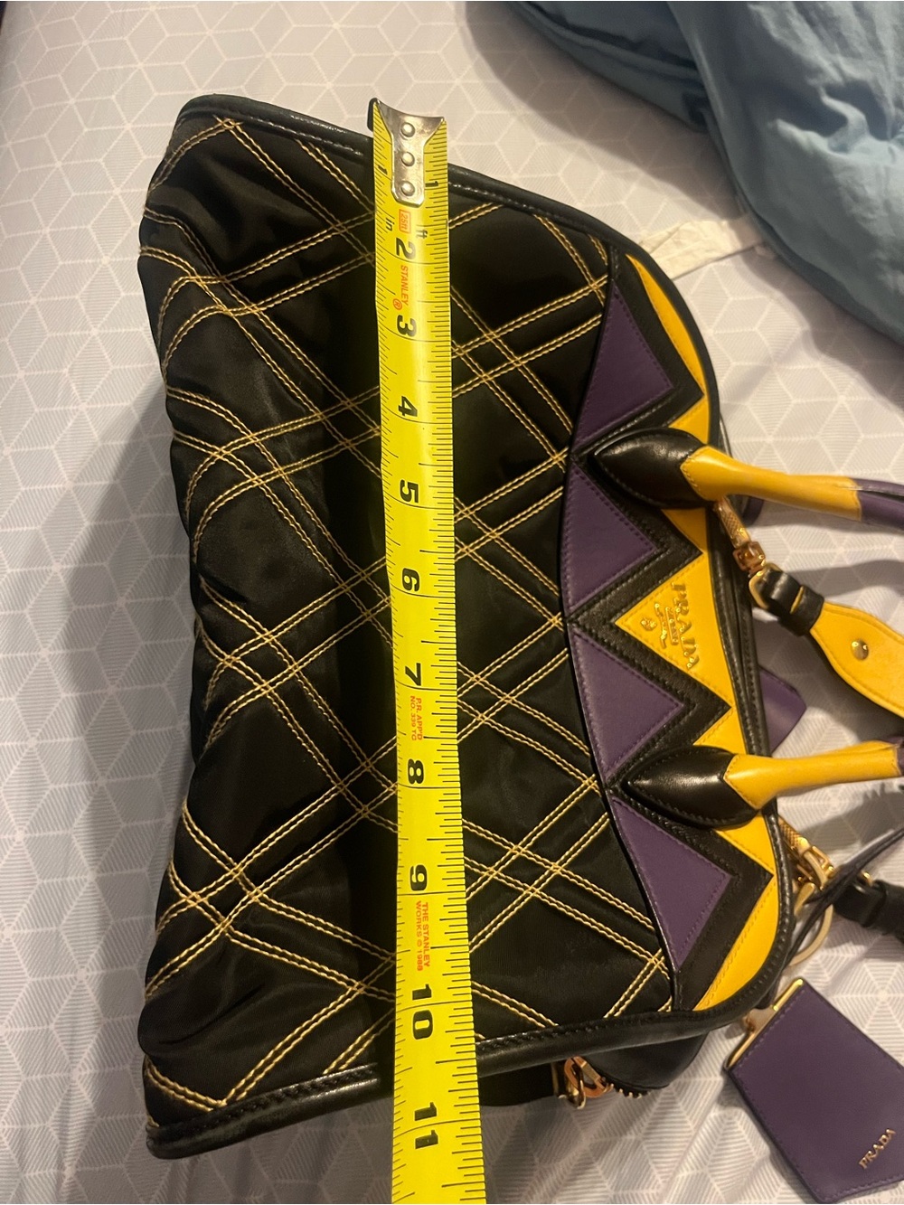 Prada Geometric Satchel in Black & Purple Excellent Preowned Condition. - Picture 10 of 12